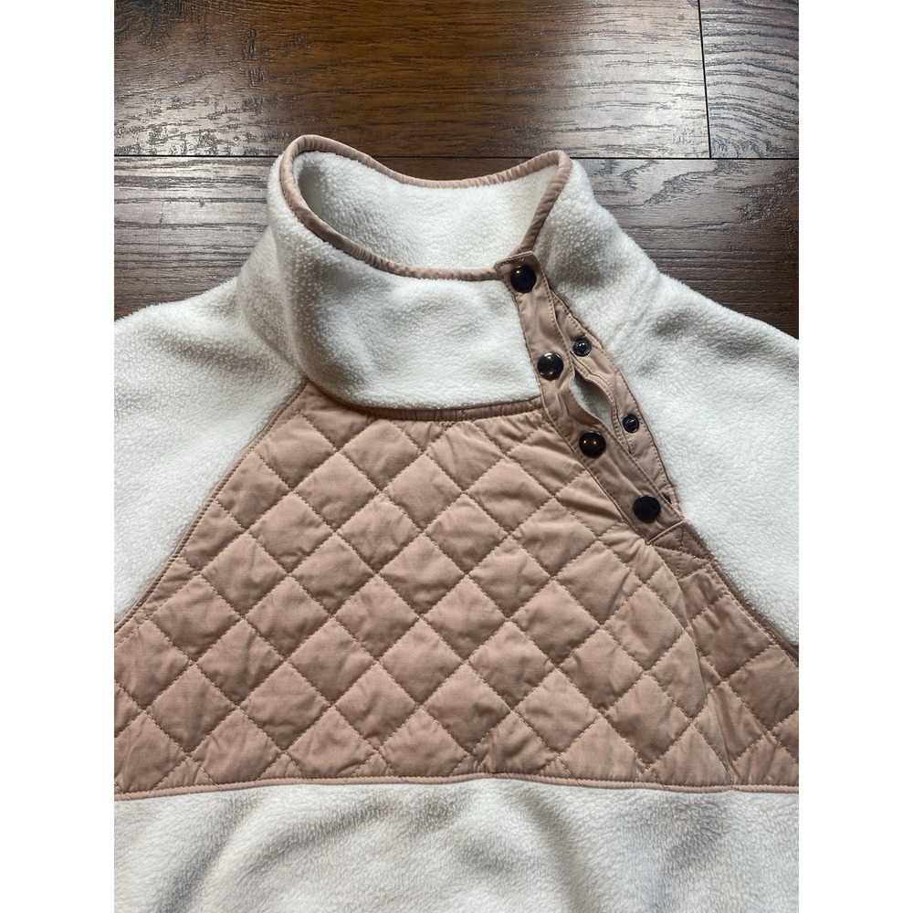Abercrombie & Fitch Asymmetrical Snap‎ Quilted Fleece Pullover Cream Tan Small - Picture 8 of 10